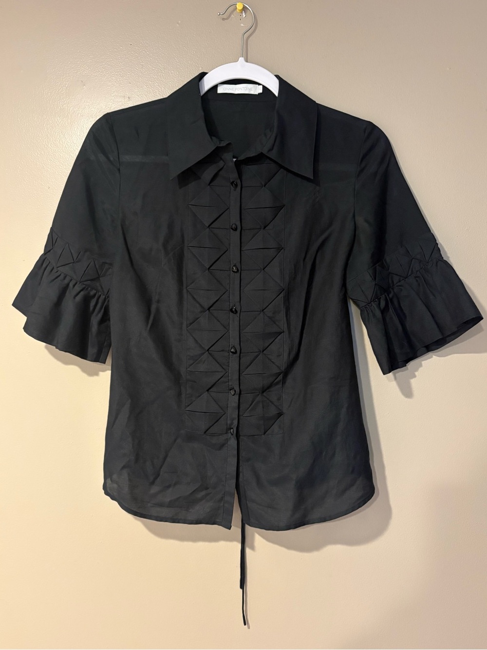 ANNE FONTAINE cotton silk black corset back lace up peplum button up